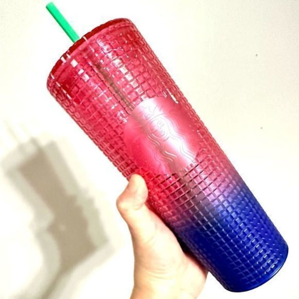 Starbucks 2022 Two Toned Grid Pattern Venti sized Tumbler - Pink and Blue